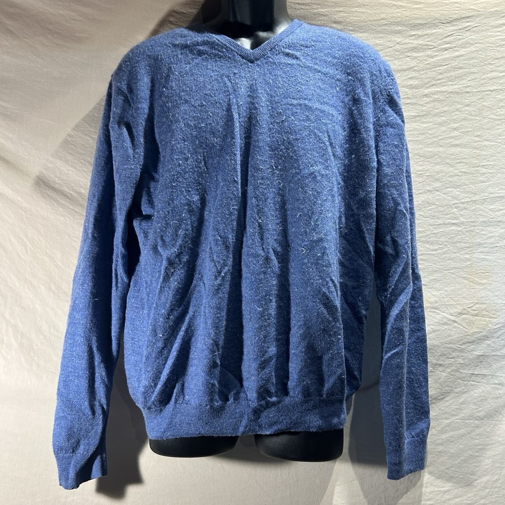 Calvin Klein Extra Fine Merino Wool V-Neck Sweater Men's XL Blue